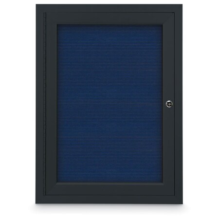 United Visual Products 24"x36" 1-Door Enclosed Outdoor Letterboard, Header, Blue Felt/Black UV1175HD-BLACK-BLUE